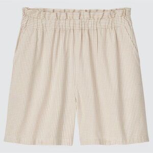 UNIQLO Gingham Shorts Girls Large Stretch Waist Tan Checked Short Uniqlo 11-12Y